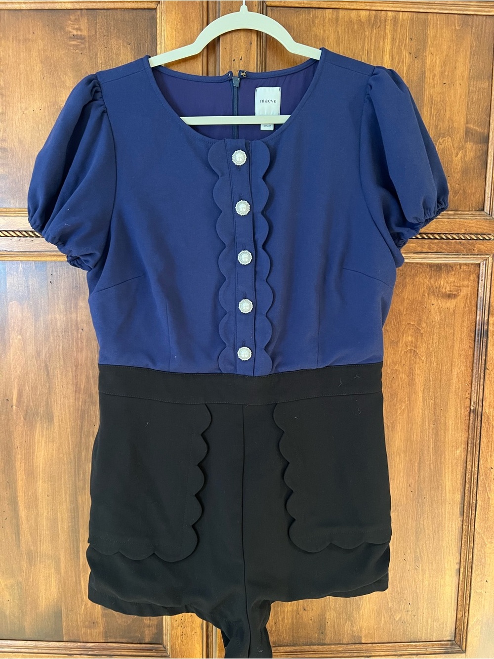Anthropologie Maeve Puff-Sleeve Colorblock Scallop Romper | SZ 12 | Like New - Picture 10 of 14